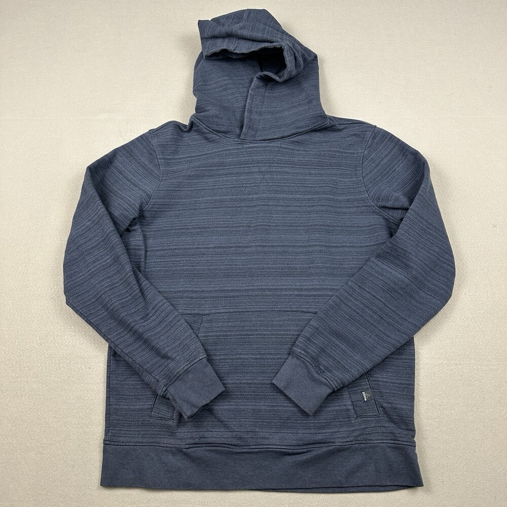 Prana Hoodie Men Medium Blue Stripe Pullover Logo Sweatshirt Hiking Outdoor M